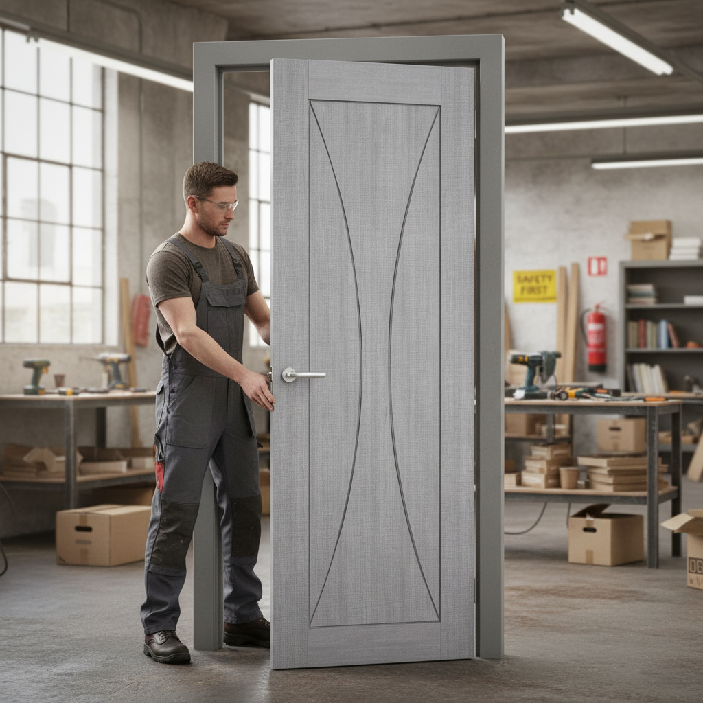 Premium Grey Interior Fire Door with Solid Core, 30-Minute Fire Rating, and Custom Size Options