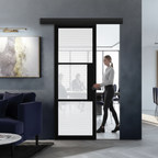 Premium Reeded Glazed Sliding Door Set with 2m Anodized Aluminum Track and Wall-Mounted Pelmet Kit