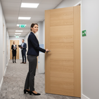 Premium Contemporary Oak Fire Door with Engineered Construction, 30 Minutes Fire Rated, and Pre-Finished Satin Lacquer