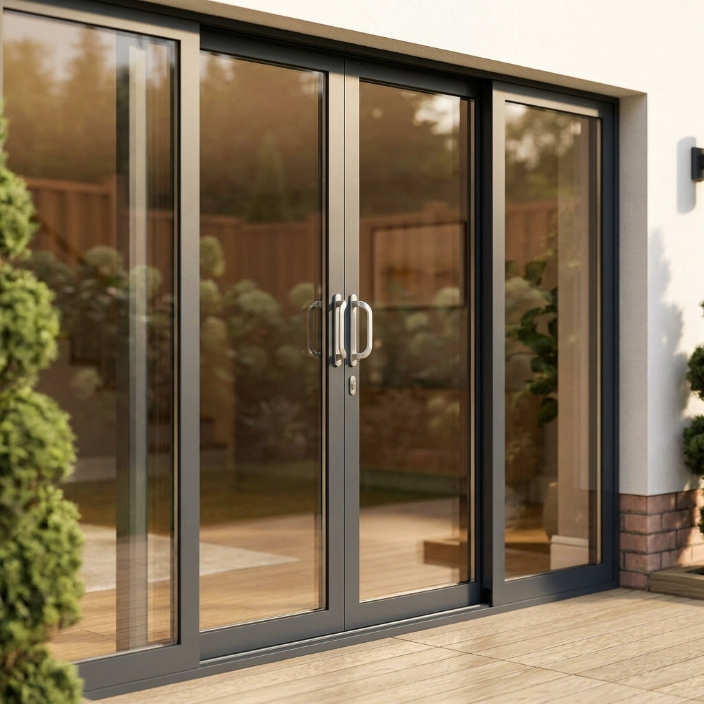 External Sliding Patio Door in Matt Grey Aluminium with Clear Toughened Glass - detail view
