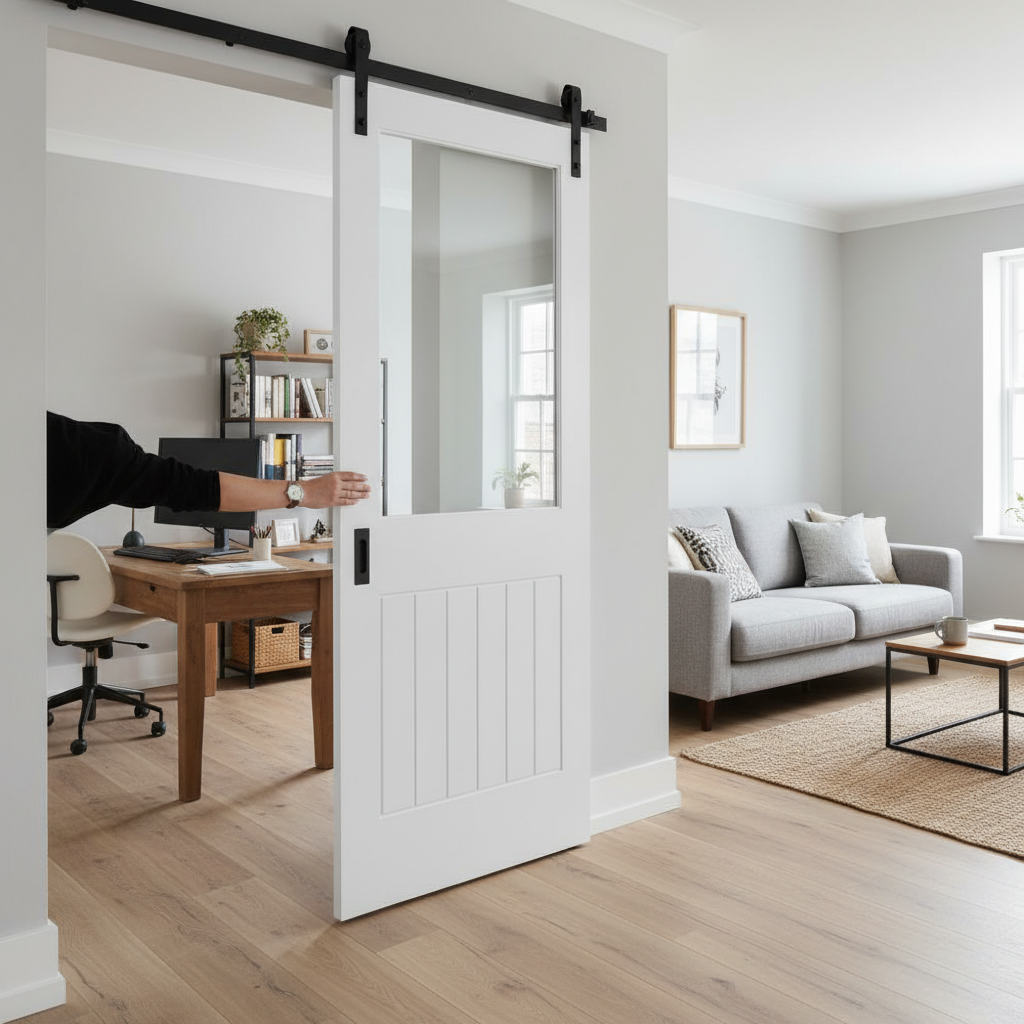 Premium Internal Cottage Sliding Door 1 Panel Clear Glass with Black Top Mounted Track - Image 2