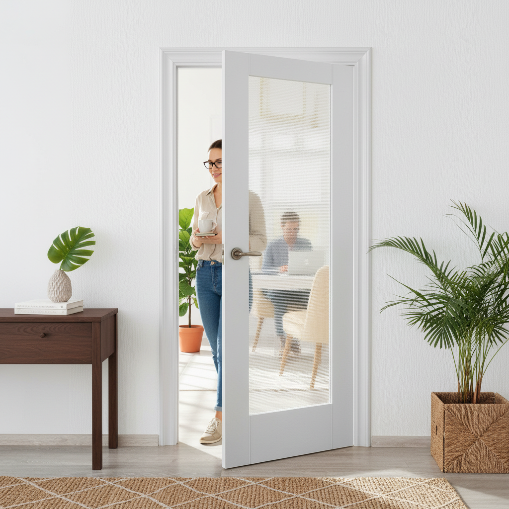 Premium Internal White Door with Ocean Glass Pane - Primed, Textured Finish, and Trimmable Design for Modern Interiors - Image 2