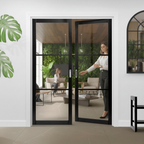 Premium Internal Primed Industrial 2.0 Lifestyle Clear Glass Door Pair with Three Panels and Robust 35mm Thickness for Modern Spaces