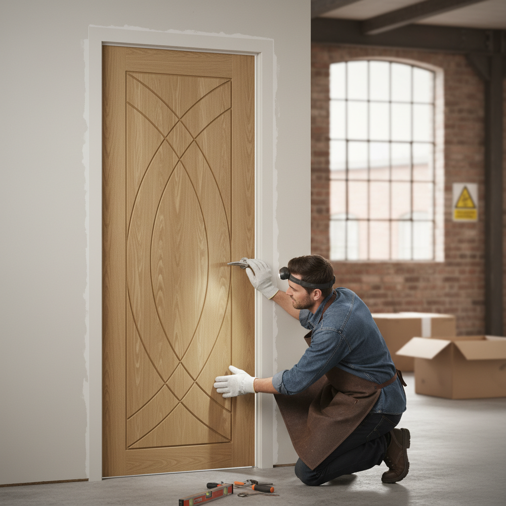 Premium Custom Made Internal Oak Door with Deep Curved Design and A-Grade Oak Veneer