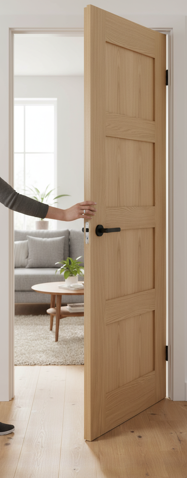 Premium Contemporary 4 Panel Oak Fire Door - Fully Finished, 30-Minute Fire Rating for Modern Interiors