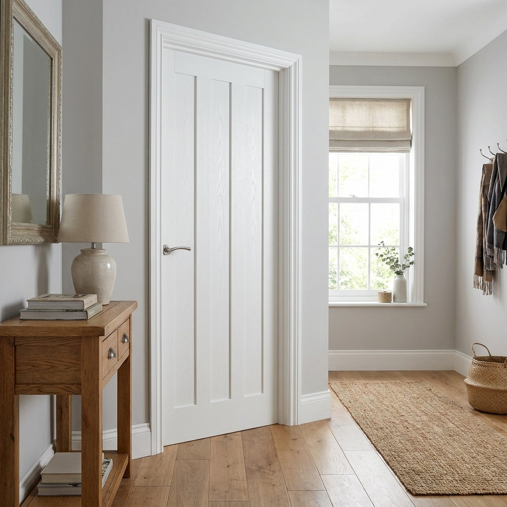 Internal White Primed Ashton 3 Panel Door, Made-to-Measure, Solid Core