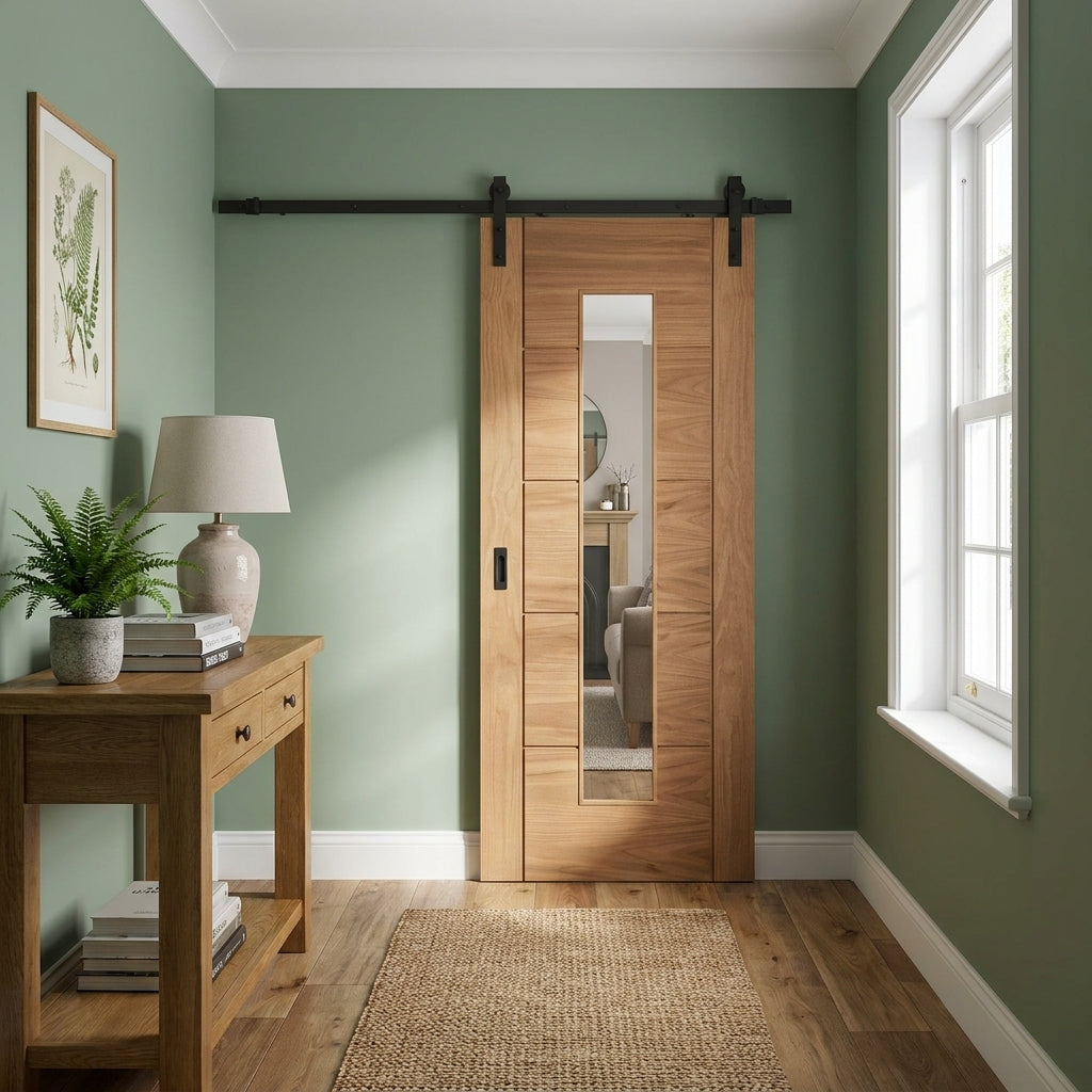 Oak Internal Sliding Door Unfinished with 1 Light Clear Glass Glazing