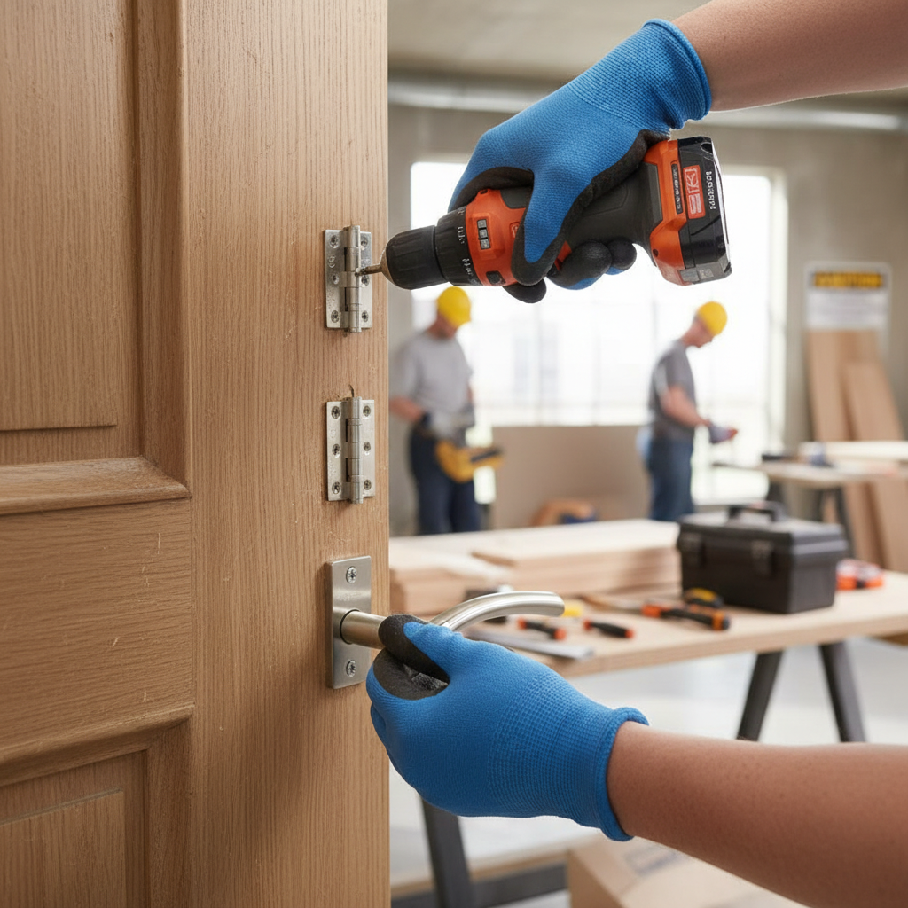 Premium Satin Nickel Lever Handle Pack with Tubular Latch and Hinges for Elegant Door Finishing