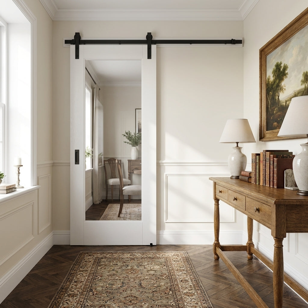 White Primed Internal Sliding Door with Clear Glass Glazing, Solid Core
