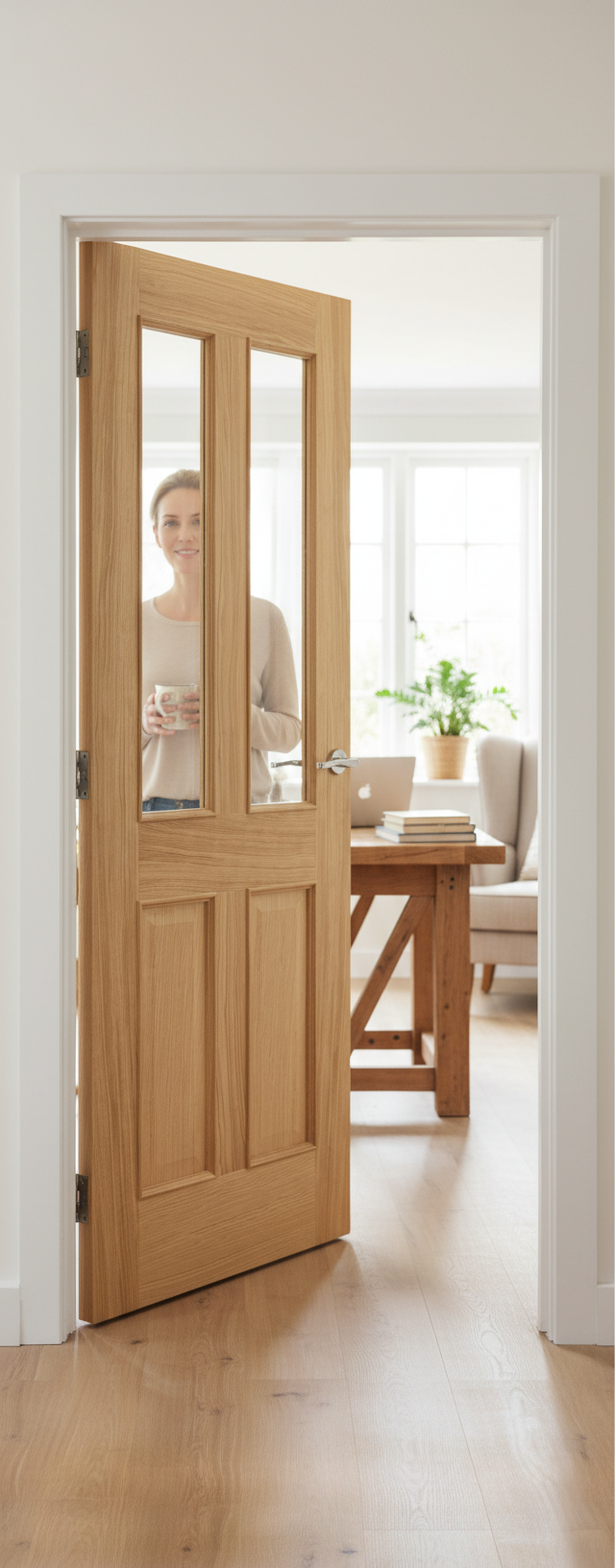Premium Internal Glazed Oak Door with Clear Bevelled Safety Glass and Raised Mouldings