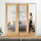 Premium Telescopic Pocket Door System with Frosted Glass Panels, 100 kg Capacity and Complete Wooden Jamb Kit for Modern Spaces