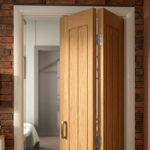 Bi-Fold Oak Internal Door, Unfinished, Solid Engineered Core, Farley Design - detail view