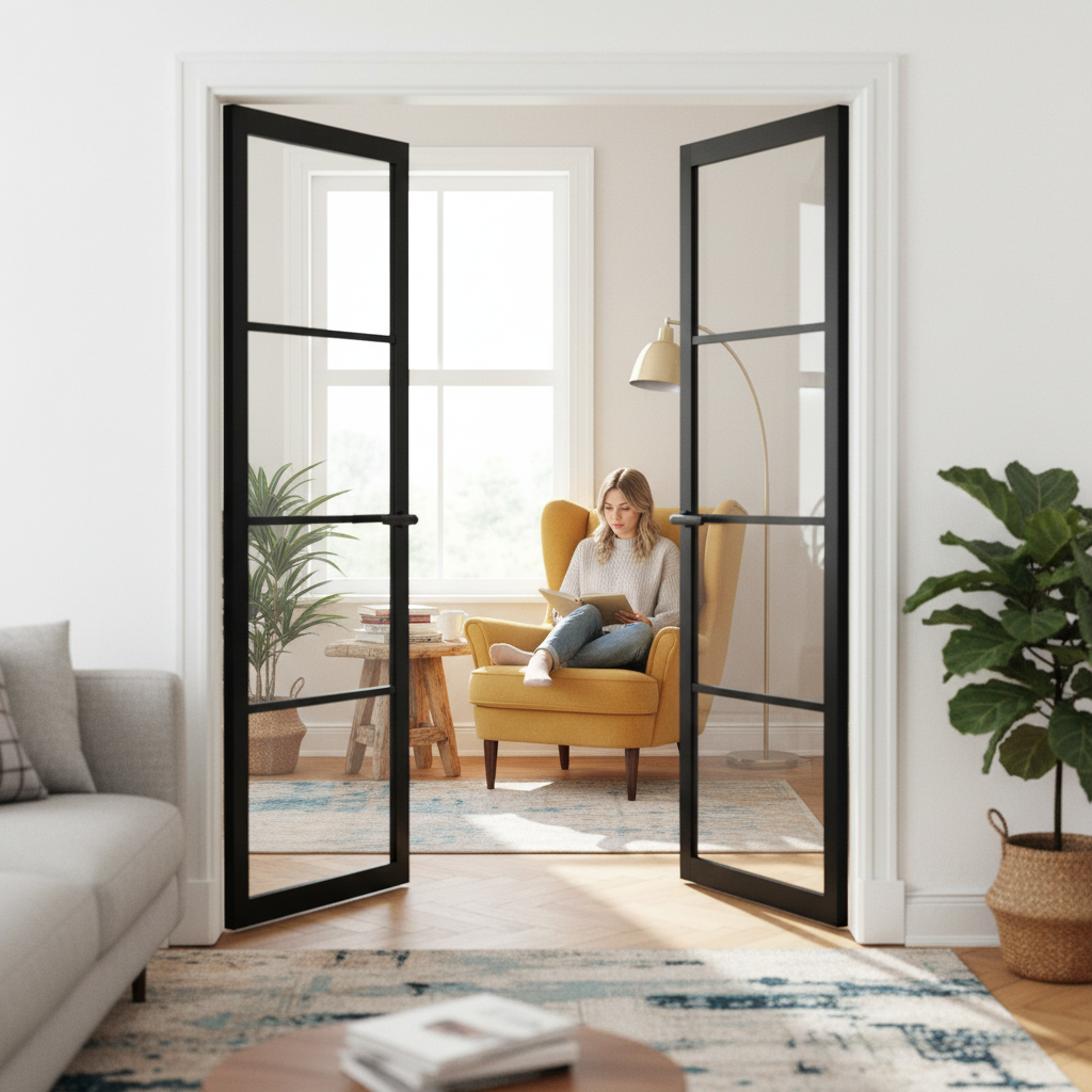 Internal Primed Industrial 2.0 Lifestyle 4 Light Clear Glass Door Pair for Contemporary Home Design - Image 2