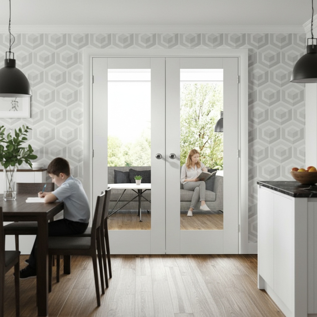 Premium Custom Made White Pattern 10 French Doors with Clear Glass Panels for Modern Interiors