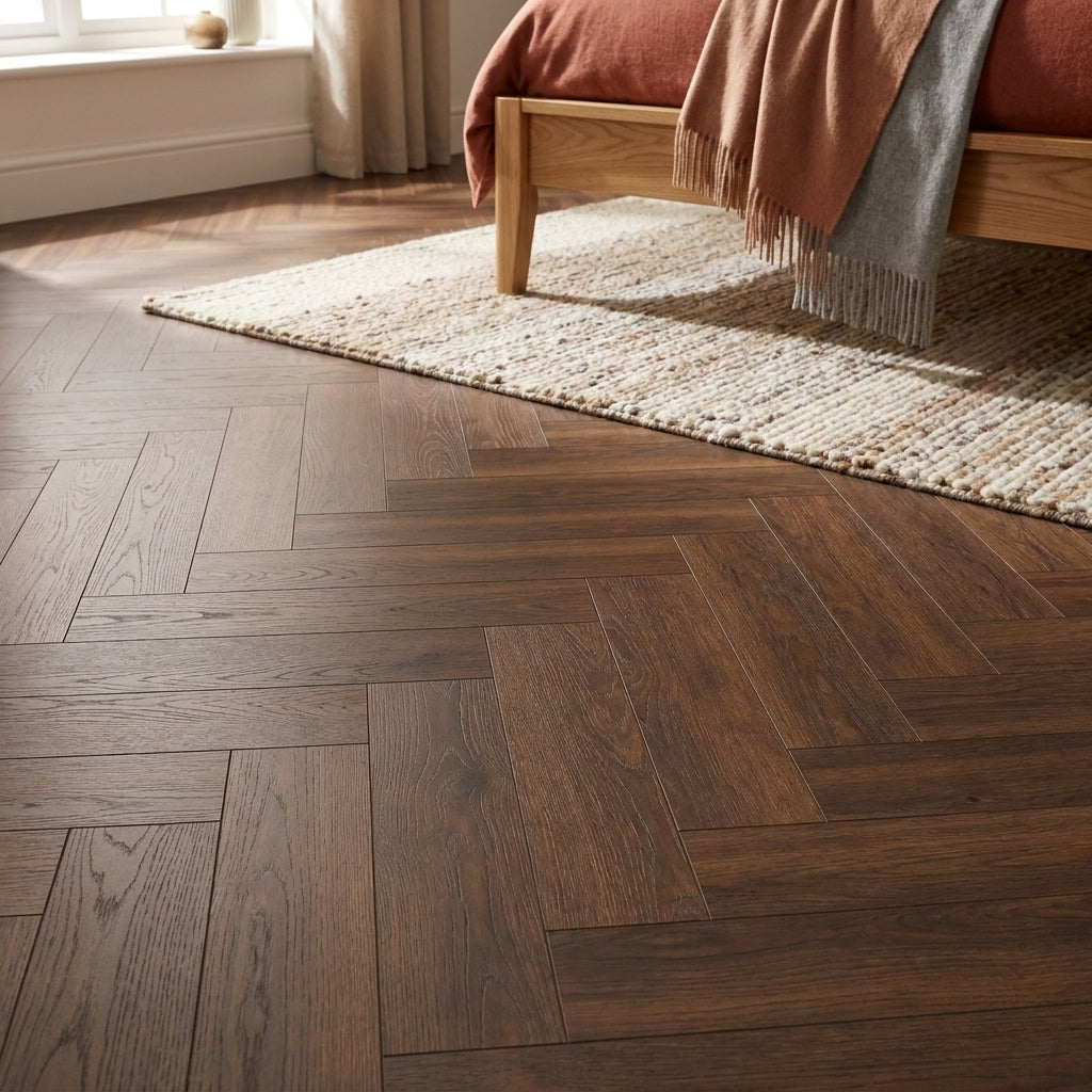 Herringbone Vinyl Flooring 5.5mm Thick Walnut Rigid Core LVT - detail view