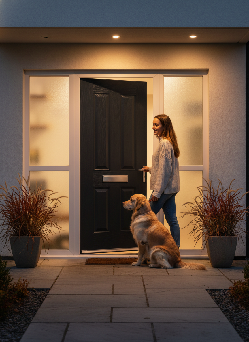 Premium External Fire Door Set with Sidelight - Solid-Core GRP, 30 Minute Fire Resistance, Multipoint Locking, and Thermal Efficiency