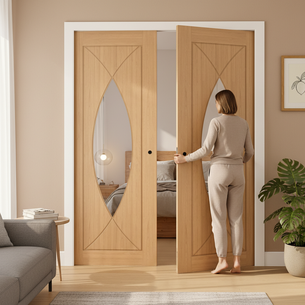 Premium Clear Glazed Double Pocket Door Set with Galvanised Steel Frame and Adjustable Track System