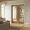 Premium Internal Oak Clear Etched Glazed French Doors with Engineered Construction and Unfinished Surface for Custom Finishing