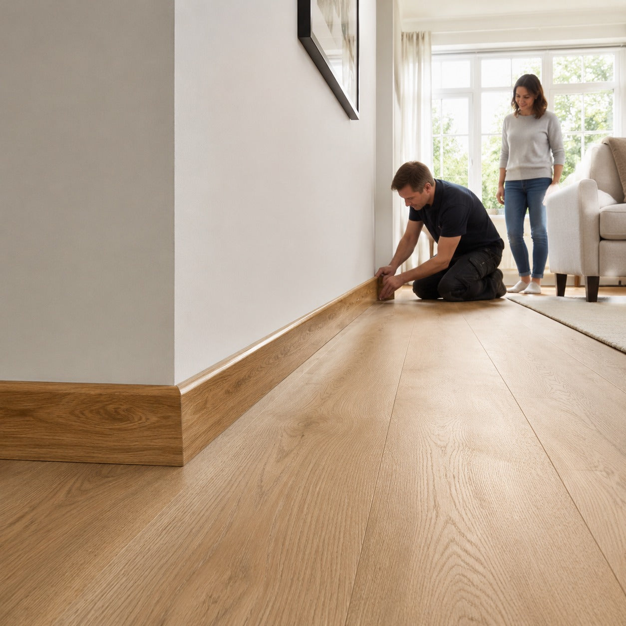 High Gloss Oak Skirting Board 2400mm x 58mm x 19mm for Water Resistance