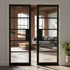 Premium Industrial Style Glazed Door Pair with Clear Safety Glass and Solid Framing - Fully Finished Design