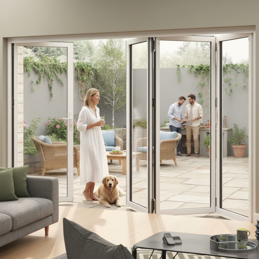 Premium 12ft Slimline Aluminium Bifold Doors with Double Glazed Low-E Glass and Thermal Efficiency