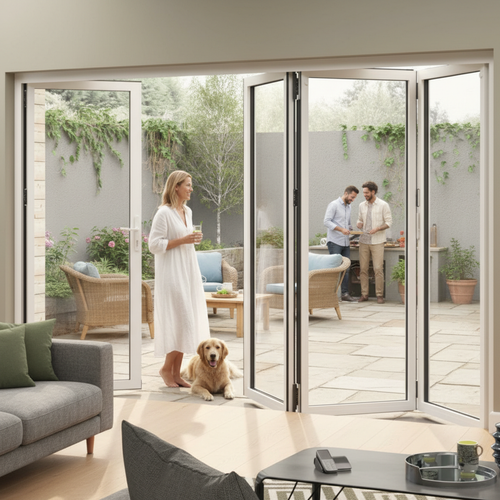 Premium 12ft Slimline Aluminium Bifold Doors with Double Glazed Low-E Glass and Thermal Efficiency