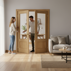 Premium Oak Murcia Clear Glazed Door Pair - Fully Finished with Raised Mouldings and Clear Tempered Glass