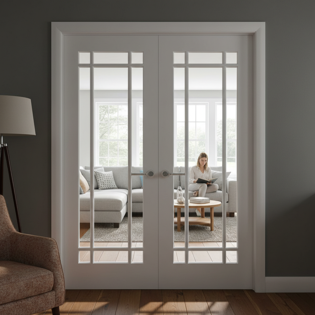 Premium Clear Glazed French Doors with Real Timber Mullions and Engineered Construction for Strength and Stability