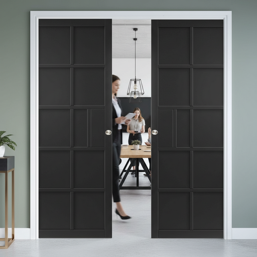 Premium Double Pocket Door Set with Galvanized Steel Frame and Adjustable Jamb Options for Seamless Installation