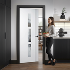 Premium Contemporary Glazed Internal Door with Satin White Lacquer Finish and Silver Inserts for Modern Interiors