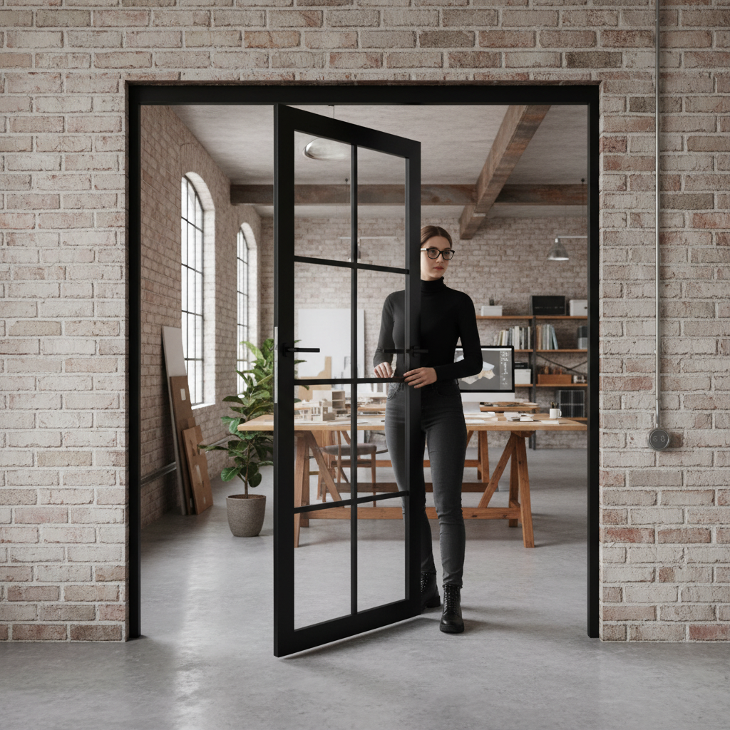 Premium Internal Fully Finished Industrial Studio Door with 8 Clear Glass Panes - Custom Made-to-Measure for Perfect Fit