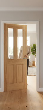 Premium Internal Glazed Oak Door with Clear Bevelled Safety Glass and Raised Mouldings