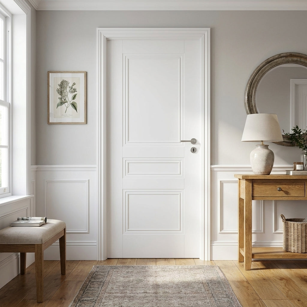 FD30 Fire Door, White Internal, Primed Finish, Elegance Henley 3 Panel