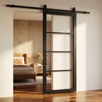Internal Sliding Door with 4 Light Clear Glass, Primed Finish, Black Top Mount - detail view