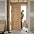 Premium 3 Panel Oak Fire Door with Engineered Construction, FD30 Certification, and Detailed Bolection Mouldings for Enhanced Safety
