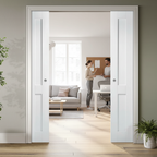 Premium 4 Panel White Double Pocket Door Set with Galvanised Steel Frame and Adjustable Jambs for Elegant Space-Saving Solutions