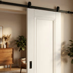 Internal Sliding Door White Primed Elegance Lancaster 1 Panel with Black Top Mount - detail view