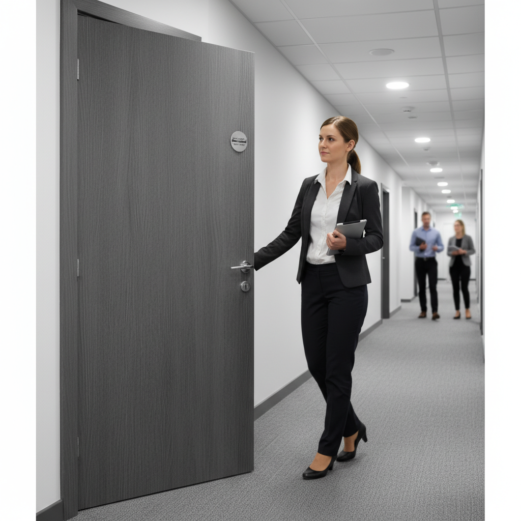 Premium Grey Flush Fire Door with 30 Minutes Fire Protection and Engineered Construction for Strength and Stability