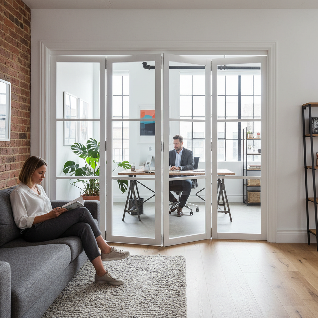 Premium Clear Glazed Room Divider with Bi-Folding Doors - Flexible Configuration and Seamless Floor Finish