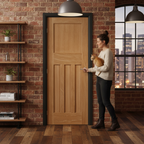 Premium 1930s Style Fire Door with Unfinished White Oak and Three Inset Panels for Custom Painting or Staining