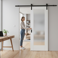 Premium Internal Sliding Door Set with Obscure Glass Panel and Black Steel Track for Modern Spaces