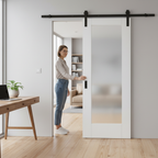 Premium Internal Sliding Door Set with Obscure Glass Panel and Black Steel Track for Modern Spaces