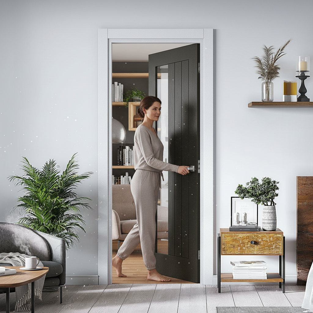 Premium Fully Finished Oak Glazed Door with Offset Clear Glass Pane for Modern Interiors - Image 2