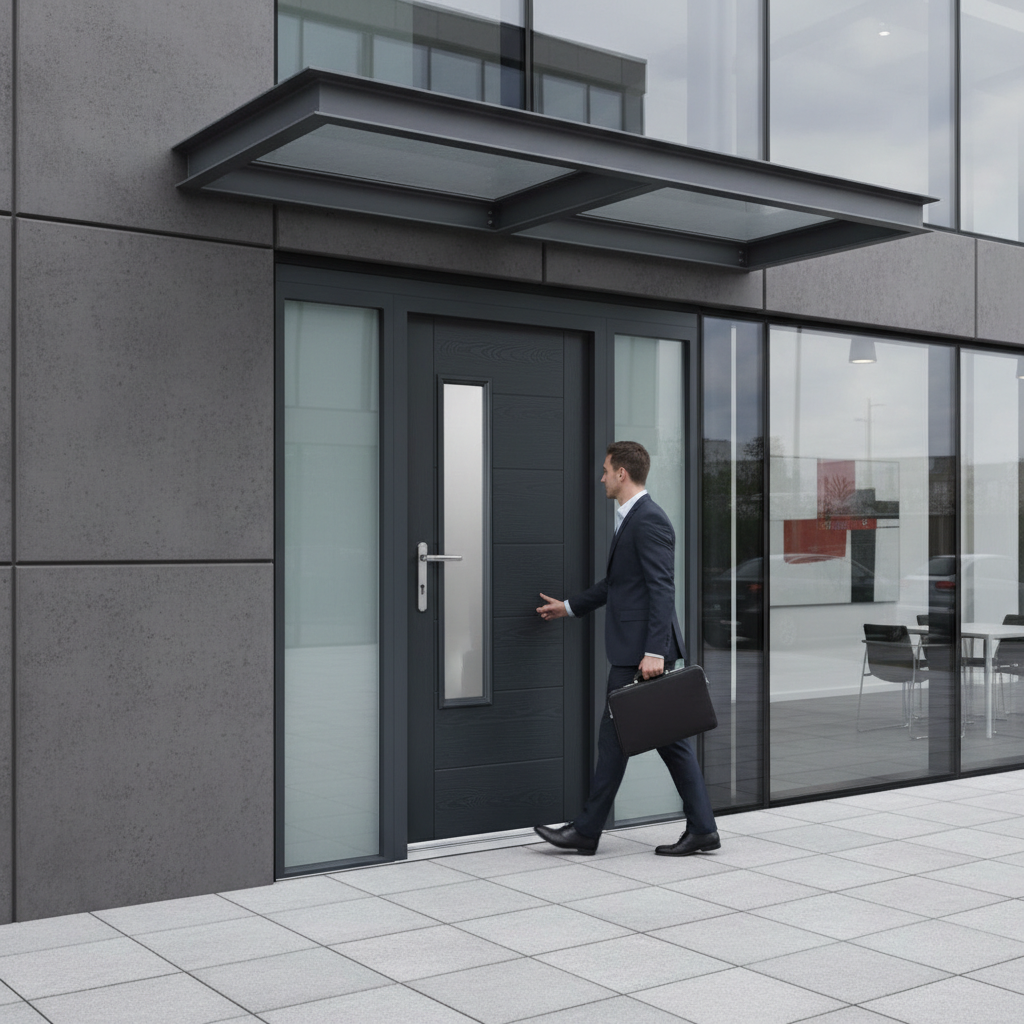 Premium Glazed Composite External Door in Grey with Low Maintenance Features and Adjustable Sizing Options