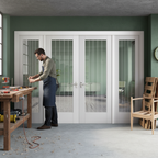 Premium Internal Room Divider Set with Clear Glass and Obscure Lines - Four Cottage Doors and Pre-Primed White Frame for Easy Installation