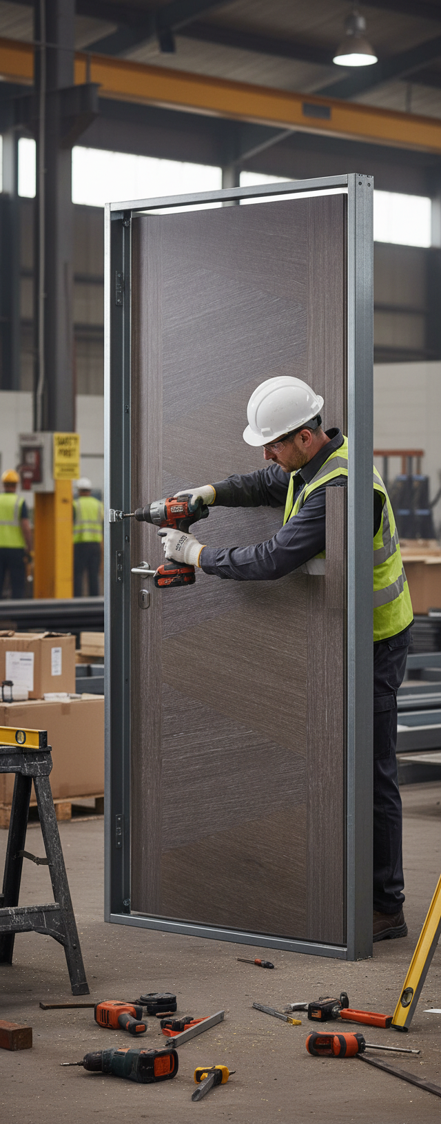 Premium Ash Grey Fire Door with Criss-Cross Design, Solid Core Construction, and 30 Minutes Fire Rating