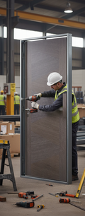 Premium Ash Grey Fire Door with Criss-Cross Design, Solid Core Construction, and 30 Minutes Fire Rating