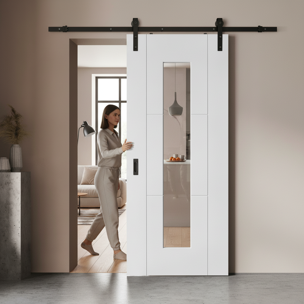 Premium Internal White Primed Sliding Door Set with Clear Glass Pane for Natural Illumination and Smooth Operation - Image 2