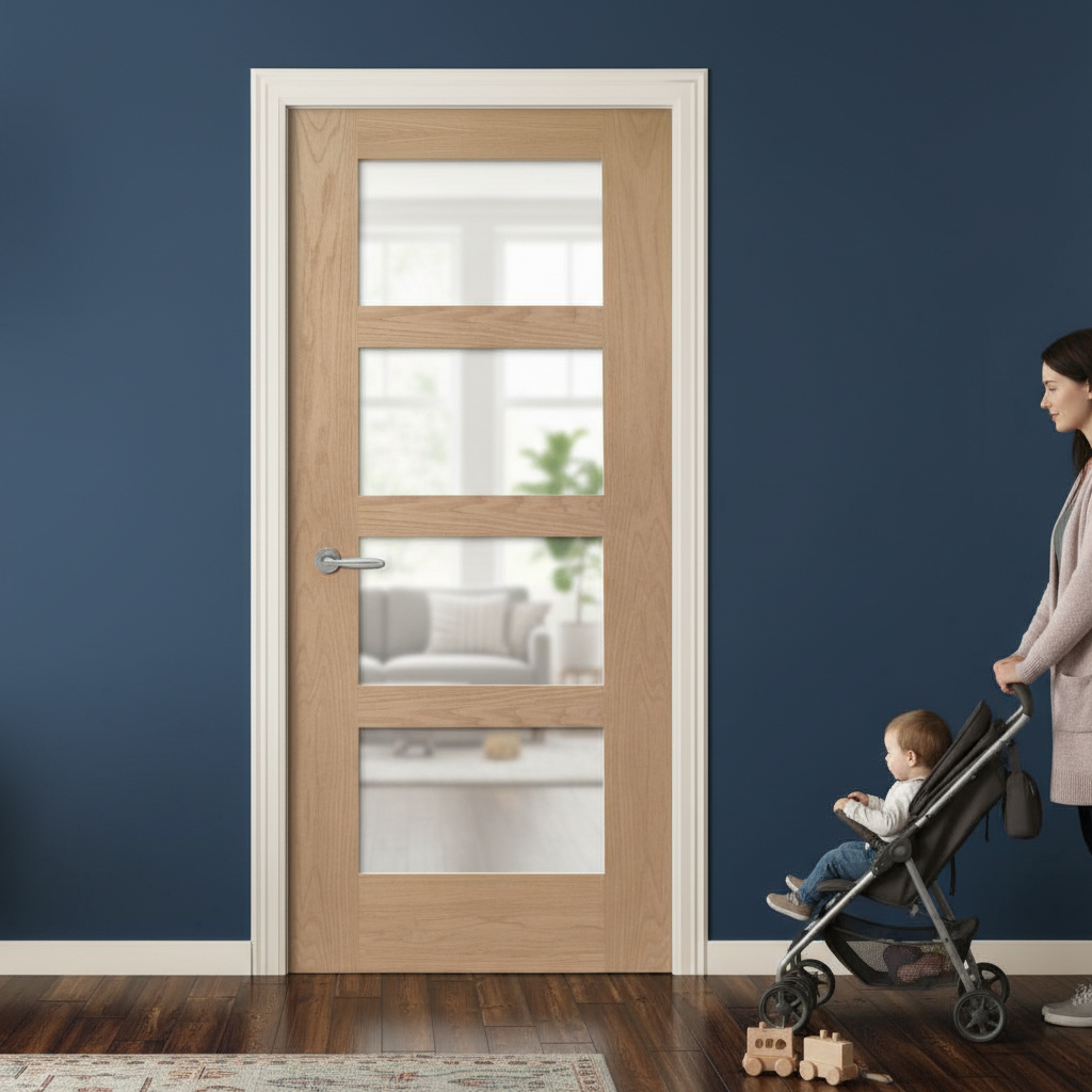 Premium Internal FD30 Obscure Glazed Fire Door with A-Grade Oak Veneer and Engineered Construction for Enhanced Safety