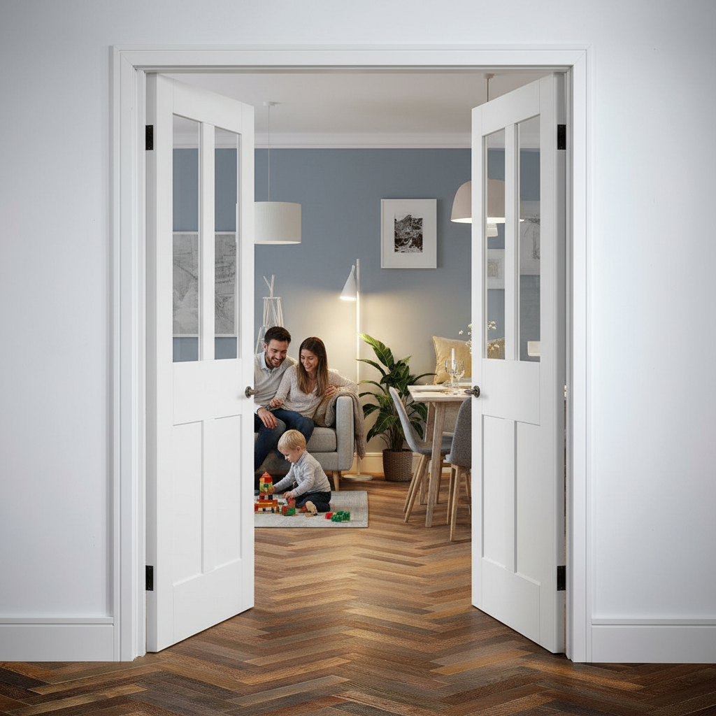 Premium Custom Made White French Doors with Clear Glass for Stylish Spaces - High-Quality Professional Grade for Industrial and Commercial Applicat...